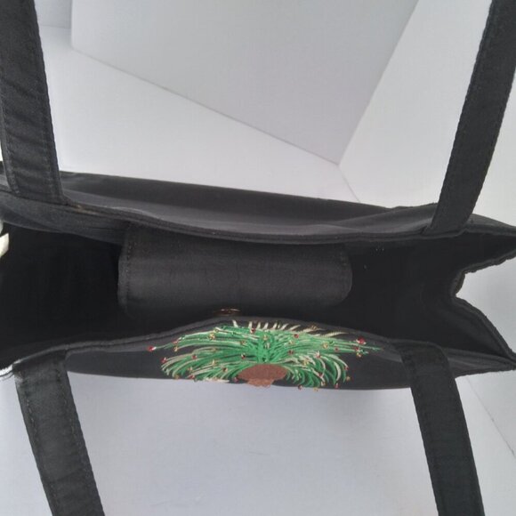 Vintage Holiday Embroidered Snow Couple Under Beaded Palm Tree Shoulder Bag - Picture 7 of 9